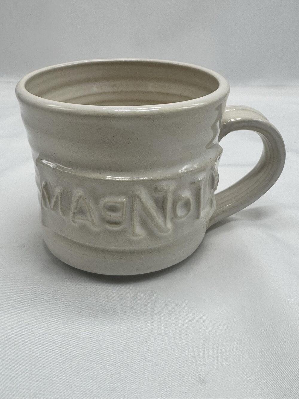 Magnolia White Stoneware Coffee Mug Cup Embossed Logo Farmhouse Kitchen Decor